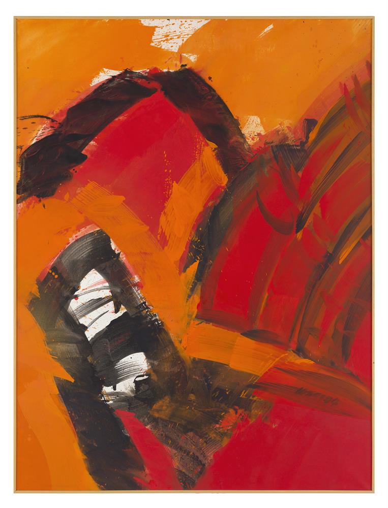Figure with Red Mountains