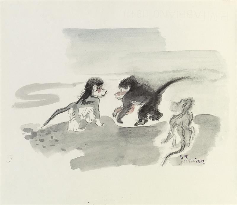 Three playing baboons