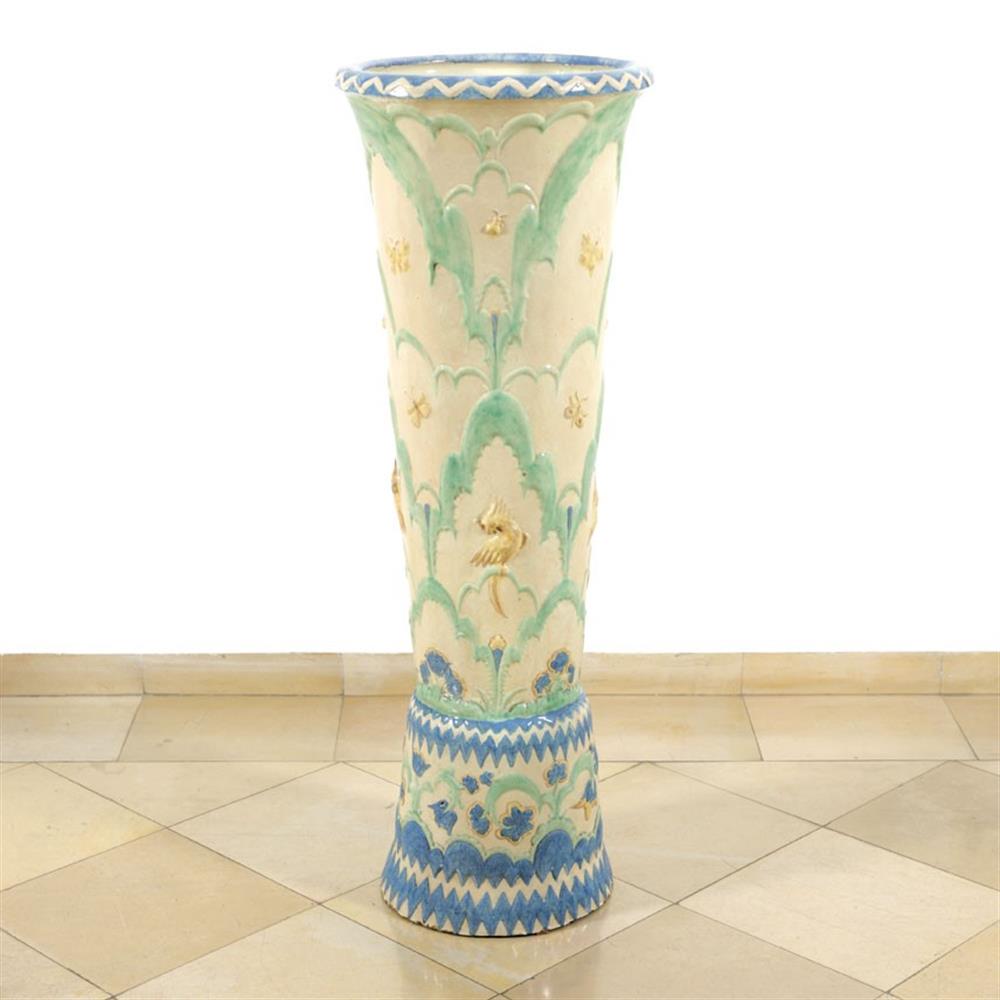 Rare Floor Vase with Flowers, Butterflies and Birds by Otto Prutscher Galerie bei der Albertina