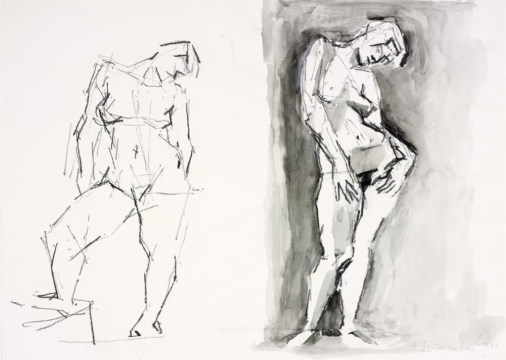 Two Nudes with Inclined Head