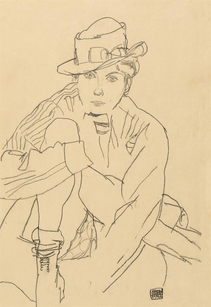 Sitzende Frau mit Hut